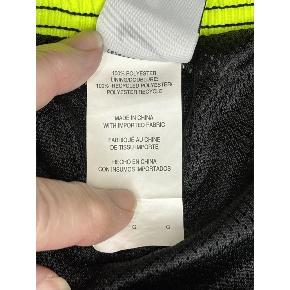 NIKE Black/Green Men Swim Shorts Beach Bottoms Drawstring Lined Size Large